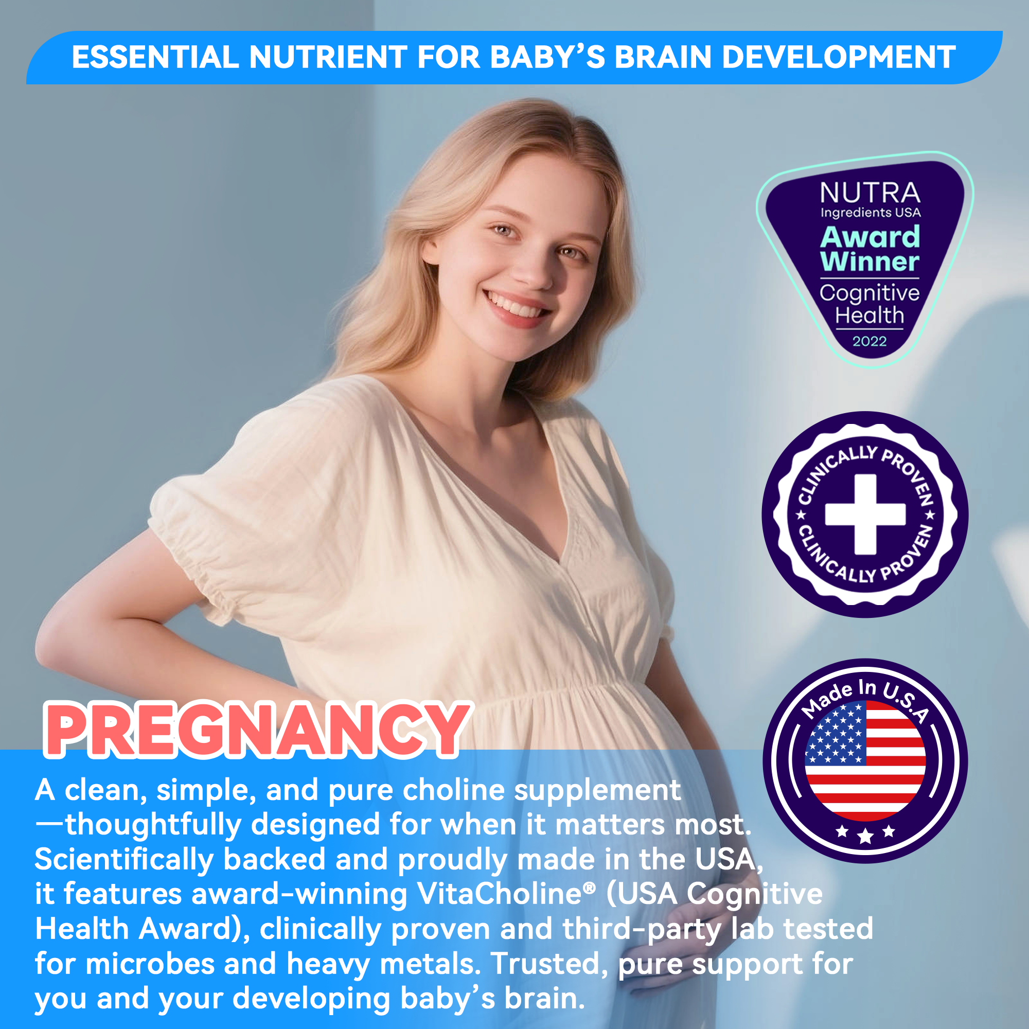 First Liquid Choline Supplement 500mg with VitaCholine® – USA Cognitive Health Award Winner – Superior Absorption – Supports Pregnancy, Baby Brain Development, Liver & Cell Health – 60 Veggie Capsules