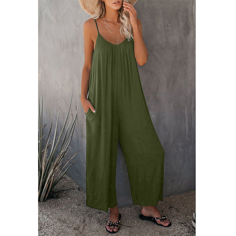 Women’s Pleated Chest Cross-Strap Jumpsuit