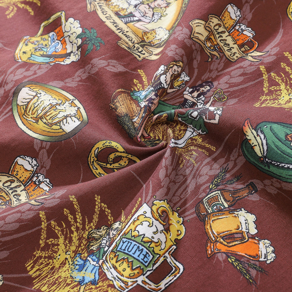 Men's Hawaiian Shirt “O'zapft is” Print Cotton Button-down Short Sleeve Aloha Shirt