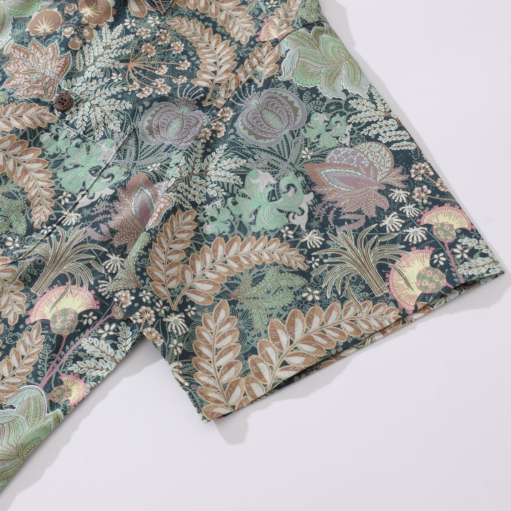 1950s Vintage Hawaiian Shirt For Men Lush Greenery Shirt Camp Collar 100% Cotton