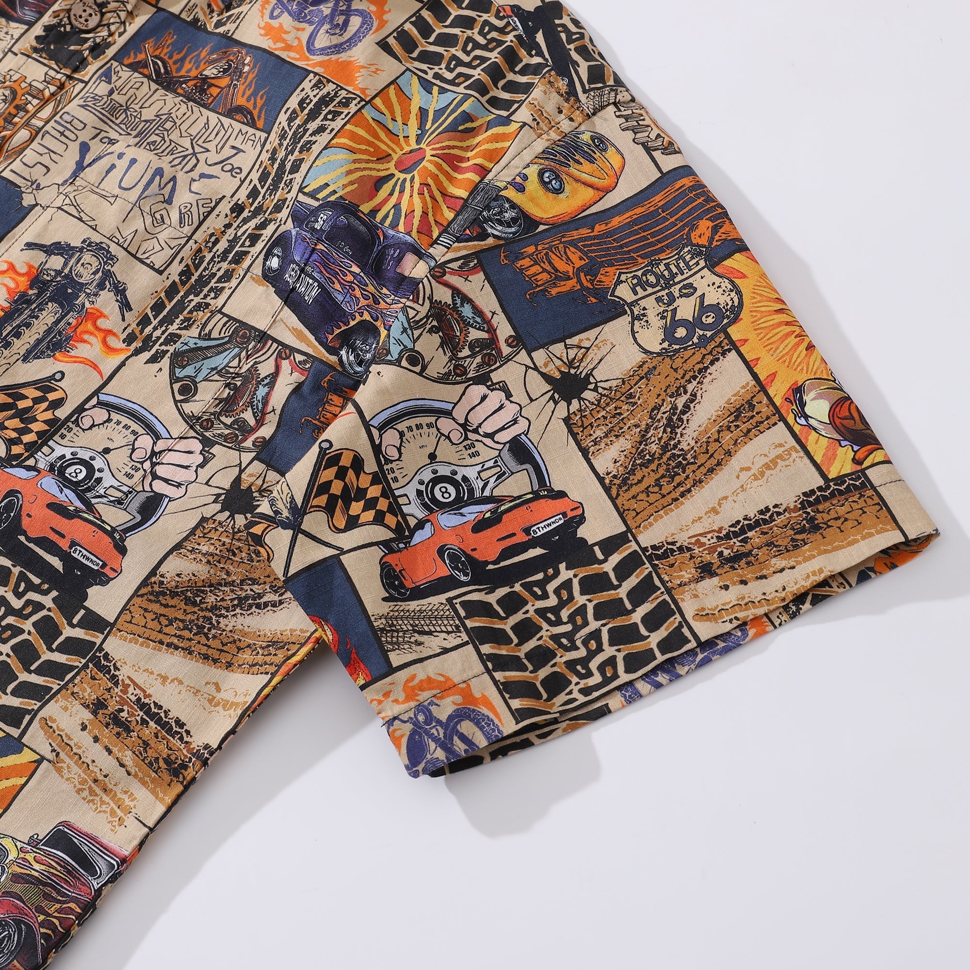 Men's Hawaiian Shirt Fire and Racing Cotton Button-down Short Sleeve Aloha Shirt