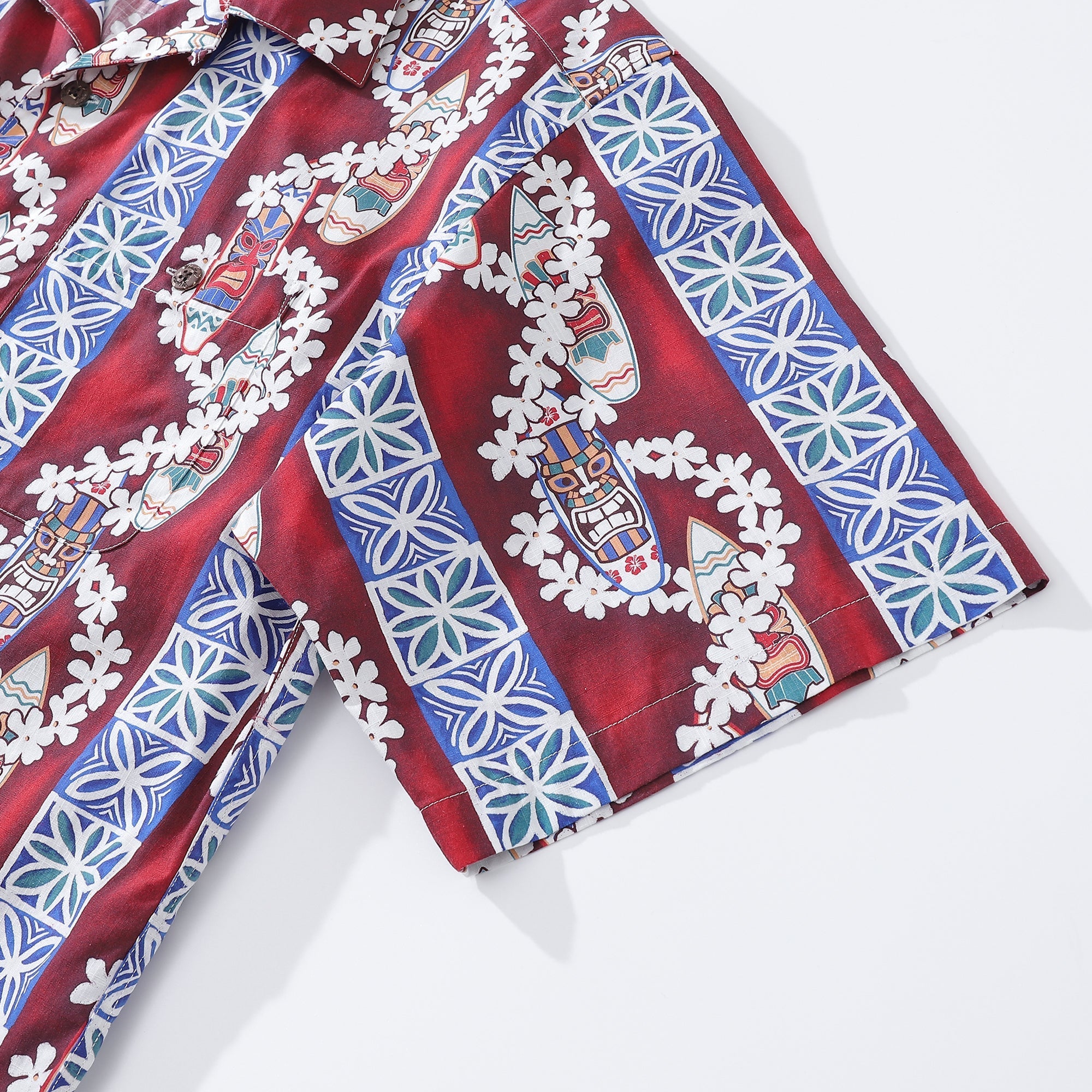 Hawaiian Shirt For Men Surfboard and Lei Shirt Camp Collar 100% Cotton